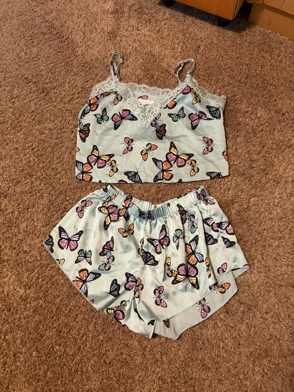 Butterfly Print Lace Trim Sleep Cami & Short Set - Colsie